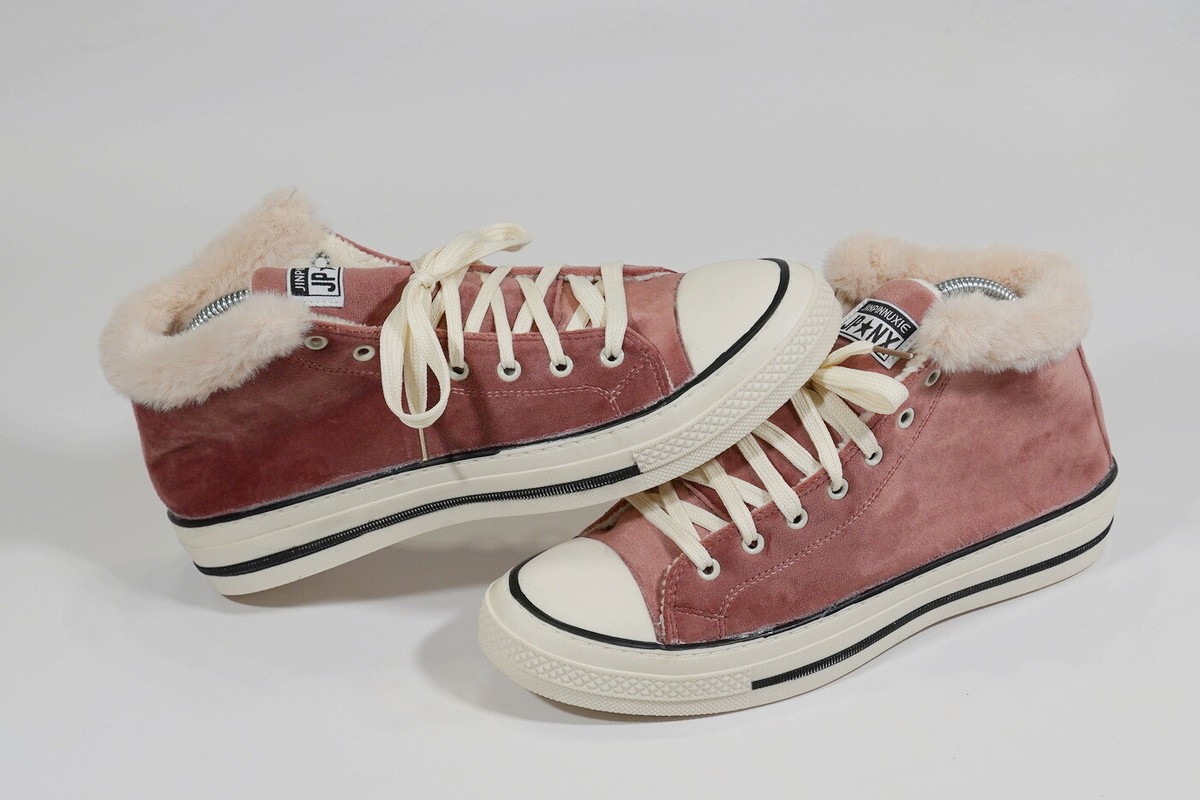 Jinpinnuxie Women's US 8 Peach Velour Faux Fur High Top