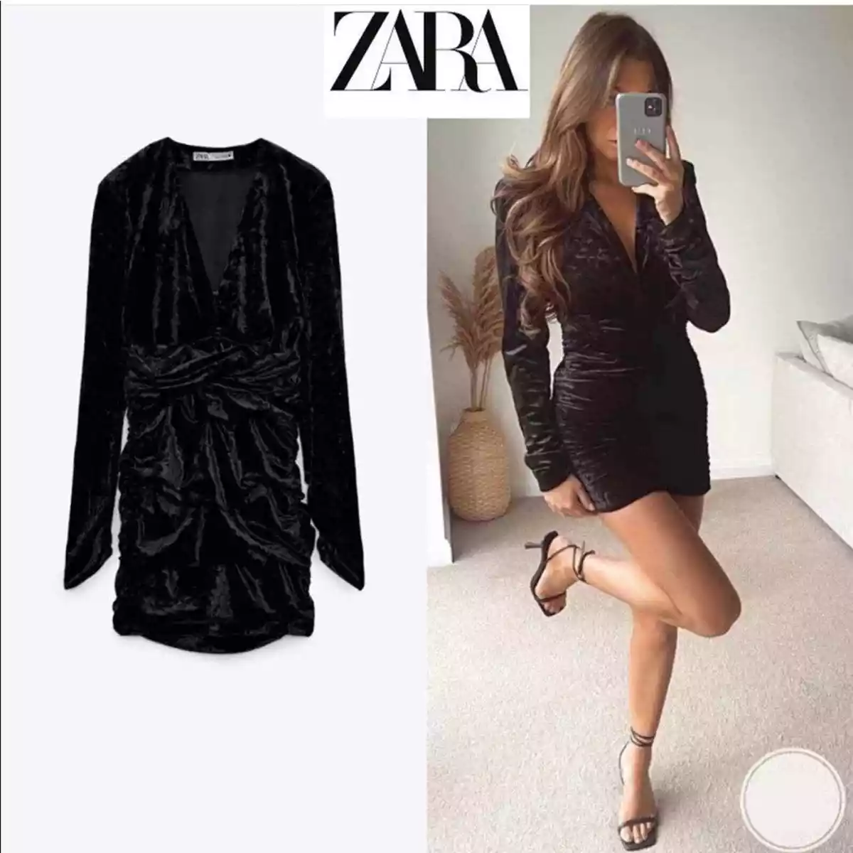 Velvet black top dress zara