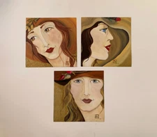 3 Original Painting Women Portrait Big Hat The Love Of Hats By Debra Roberts
