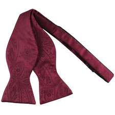 New men's self tie free style bowtie paisley polyester formal wedding burgundy