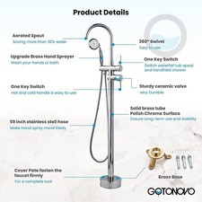 Free Standing Bathtub Faucet Tub Filler With Hand Shower Floor Mount Mixer Tap