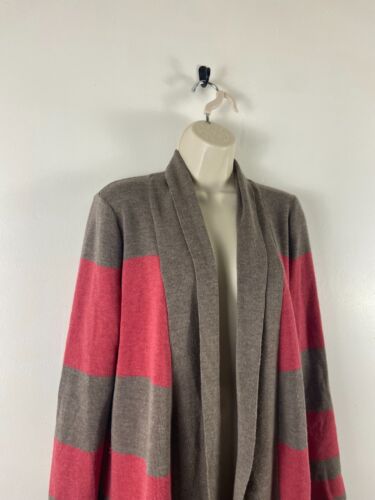 Viyella Size Medium 100% Merino Wool pink & grey open fron long sleeve cardigan - Picture 4 of 14