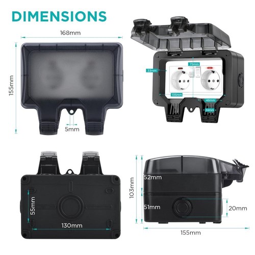 IP66 Steckdosen Aufputz Wandsteckdose Gartensteckdose Außensteckdose Outdoor APV - Bild 4 von 15