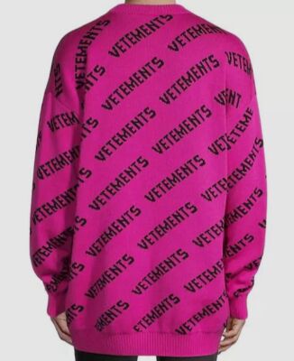 $1155 Vetements Unisex Pink Monogram Knit Wool Long Sleeve Sweater