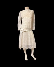 VTG 80s Flapper Inspired Dress 2pc Sheer Lace Overlay Drop Waist w Slip Romantic