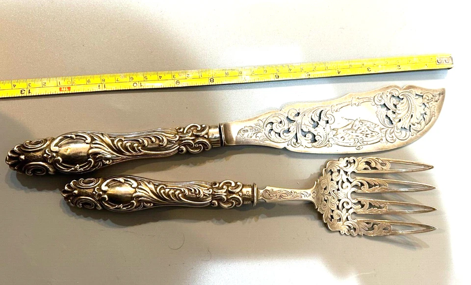 Cuchillo Inglaterra 318 gr tenedor de 10,5 pulgadas para servir pescado de plata esterlina de colección de 13,25 pulgadas Foto 2 de 4