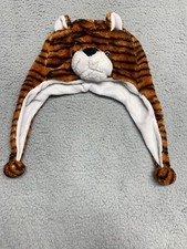 Tiger Head Child Size Beanie Style Hat with Interlocking Tassels