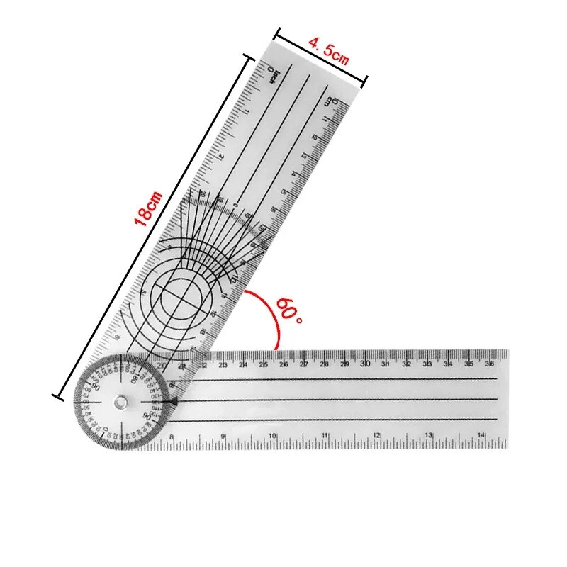Goniometer Winkelmesser Physiotherapie Lineal Kunststoff Winkel Messer 36cm NEU