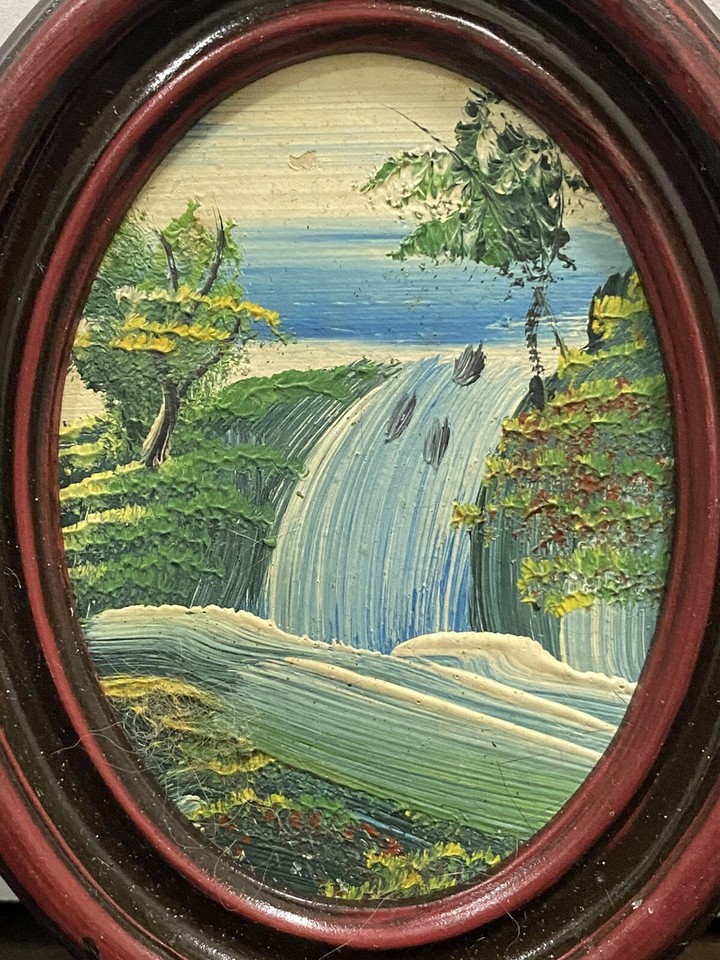 VINTAGE MINIATURE OIL PAINTING LANDSCAPE IMPRESSIONIST PLASTIC LUCITE