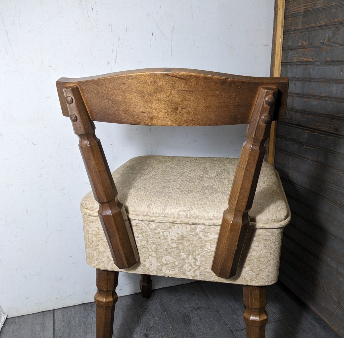 Vintage Mid-Century Modern Retro Sewing Chair Stool with Seat Box