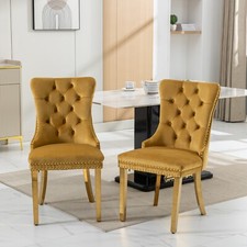 Set of 2 Velvet Dining Chair Upholstered Kitchen Dining Chair w/ Metal Legs Gold