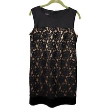 Black Lace Dress Size 10 Sheer Beige Sleeveless Exposed Zipper Shift Party