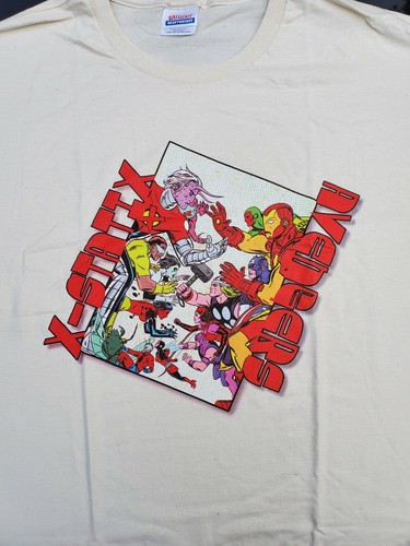 Vintage Marvel Comics 04 X-Statix VS Avengers Graphitti T-Shirt Tan 2XL Deadstck - Picture 2 of 10