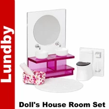 Lundby BATHROOM SUITE SET Basin Mirror Toilet Dolls House 1:18th scale Sweden