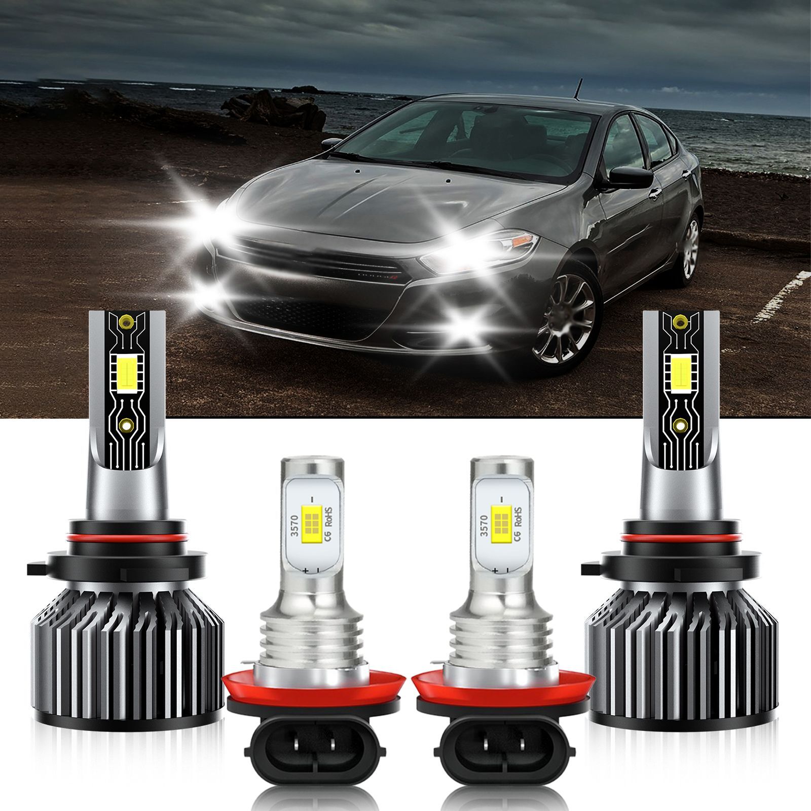 For Dodge Dart 2014-2015 4PCS Combo LED Headlight+Fog Lights Bulbs Kit White