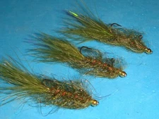 FLY FISHING FLIES - Classic Olive BH BALANCED LEECH size #8 (6 pcs.)
