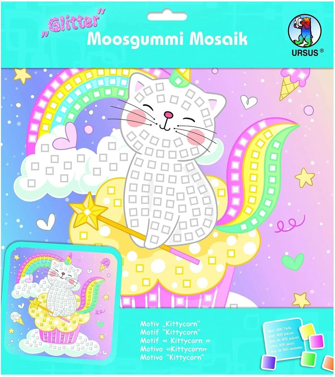 Ursus 8420018 - Glitter Moosgummi Mosaik-Bild "Kittycorn"