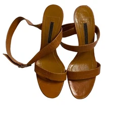 Narciso Rodriguez Vintage Ankle Tie Strappy Heels Leather Brown Size 8 Retro