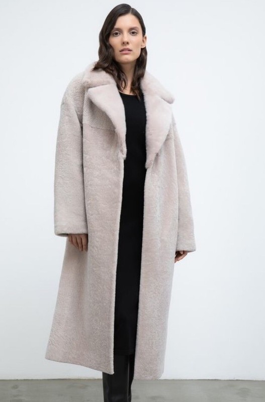 Off White Beige Belted Shearling Sheep Mink Coat Jacket Size 8/10 Retail 4500$