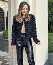 Zara Black Velvet Tulle Textured Short Jacket Size Large Ref 4387 324