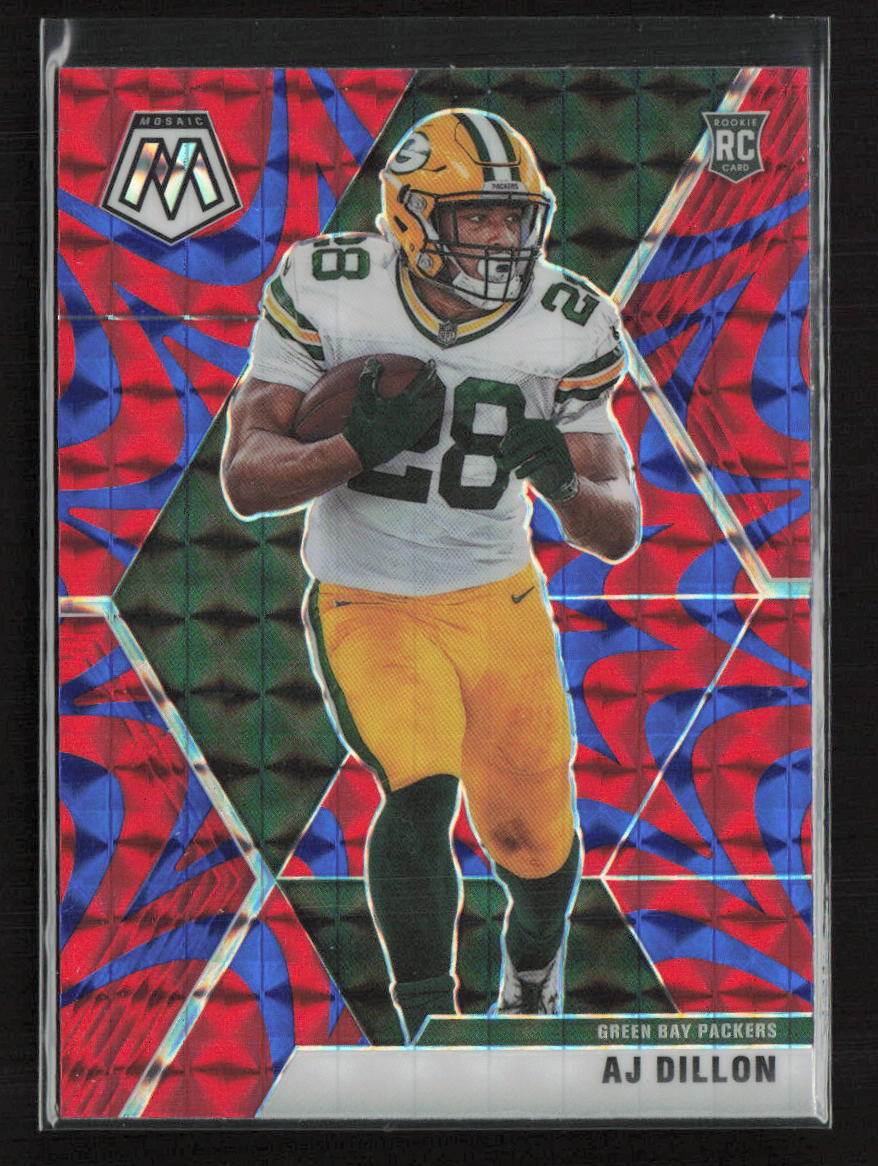 2020 Panini Mosaic #226 AJ Dillon Reactive Blue Prizm RC