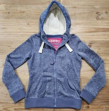 Superdry Mountain Hoodie Full Zip Sweater Women's Size Small Blue Japanese 