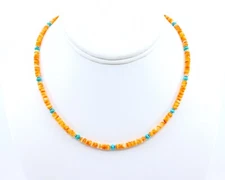 Blue Arizona Turquoise & Orange Spiny Oyster Necklace, Women's Dainty Choker