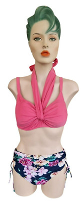 Cupshe Damen Bikini Sommer Strand Bademode  blumenmuster Pink /  Blau Gr. M