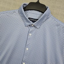 Mizzen Main Performance Shirt Mens XL Blue Polka Dot Trim Fit Stretch Button Up