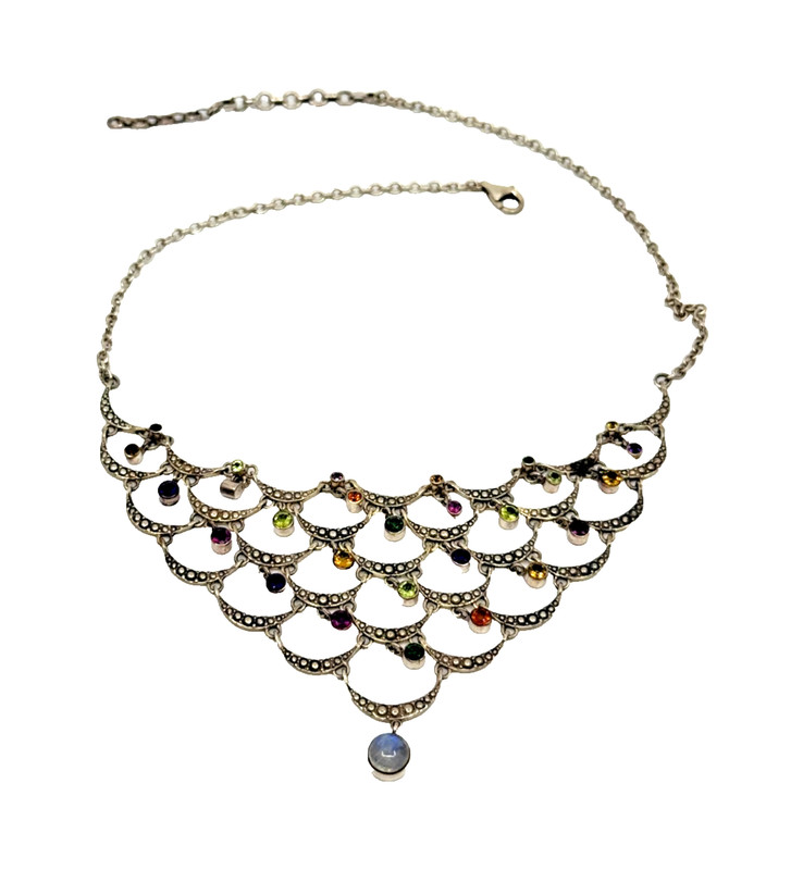 Designer Nicky Butler Sterling Silver Multi Gemstone Bib Necklace 925 India (V)