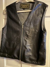 REM Garson M black lined Soft Leather Vest Zip Front Retro unisex 40" chest