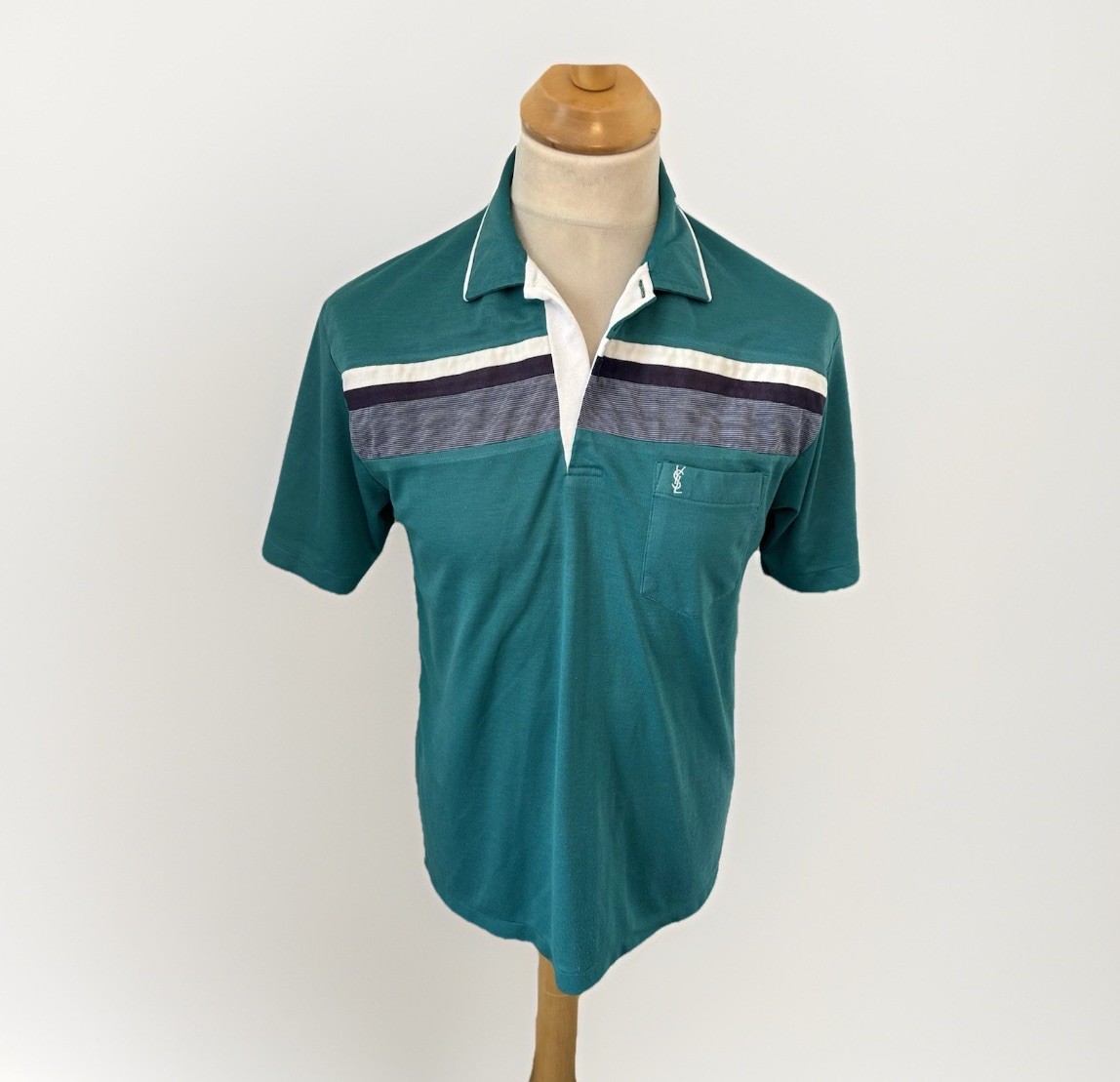 Vintage 1980s 80s YSL Yves Saint Laurent Green Polo Top Shirt XL Collared