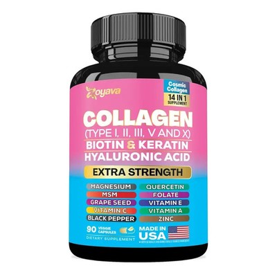 Multi-type Collagen(I/II/III/V/X)+Biotin,Keratin,HA &13+nutrients.Beauty&fitness