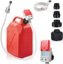 Auto-Stop Fuel Transfer Pump USB Type-C or Battery Power 4 Can Adapters &Leak Pr