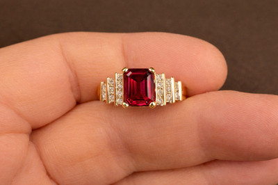4.00 Ct Emerald Cut Natural Ruby & Diamond Wedding Gift Ring 14k Yellow Gold 8