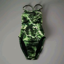 NIKE Racer Back One Piece Swimsuit Youth Girls 28/12 Green White Black Swim Suit