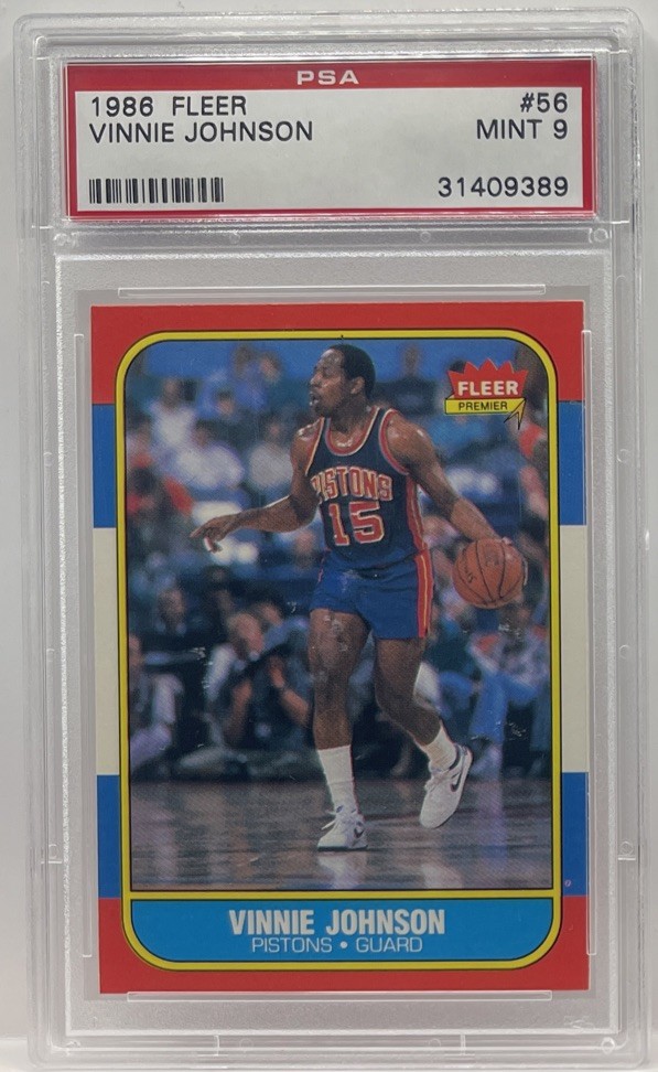 1986 FLEER #56 VINNIE JOHNSON PISTONS PSA 9 MINT GRADED PISTONS