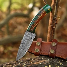 Handmade Damascus Hunting Knife Outdoor Skinner Fix Blade - PineCone Handle