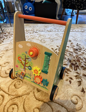 Wooden First Steps Baby Push-Along Walker with Play Tray, Garden Theme