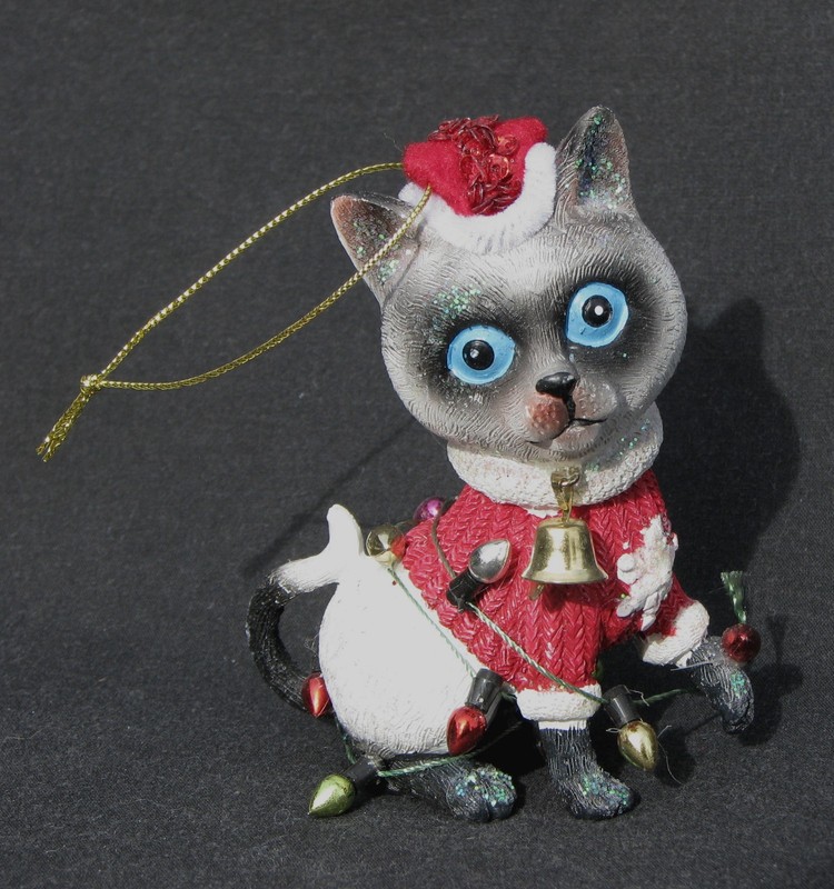 Christmas Cat Ornament W/Bulbs & a  Bell