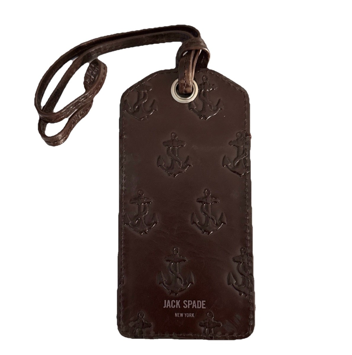 Jack Spade Anchor Embossed Luggage Tag Chocolate Leather Card Case