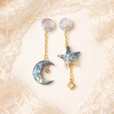 Ocean Moon Star Resin Earrings Asymmetrical Celestial Jewelry Stainless Steel