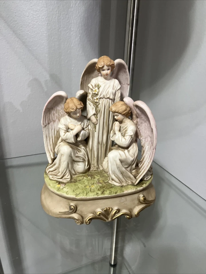Caja de música vintage Schmid 3 ángeles "Lord's Prayer" figura 1988 8" Foto 4 de 4