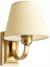 Gold Wall Sconce Beige Fabric Shade Vintage Indoor Light E26 Hard-Wired