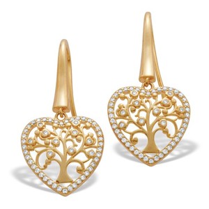 Authentic .52 Tcw Cubic Zirconia Gold- Plated Tree Of Life Earrings
