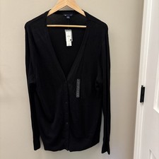 GAP Black Solid Knit Cardigan Sweater XXL V-Neck Button Front Long Sleeve