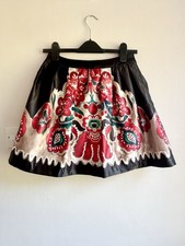 RED Valentino Mini Skirt Size S Folk Floral Print A-Line Designer Black Red