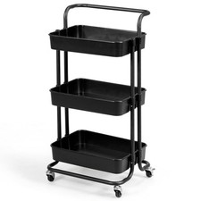 3-Tier Rolling Cart with Casters, 130lb Capacity, ABS Storage Baskets
