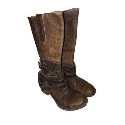 Freebird Dakota Harness Boots Brown Leather Tall Western Boho Back Zip Size 7