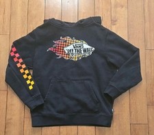 Vans Kids Black Hoodie With Gradient Flame Checker Graphic Logo Print Size M